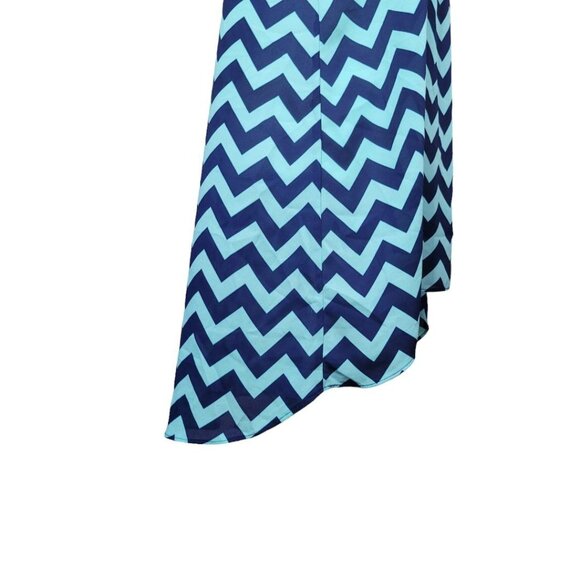 Pink Republic Chevron Sheer Dress Blue Teal Womens Large Sleeveless Ligtweight - Picture 5 of 10